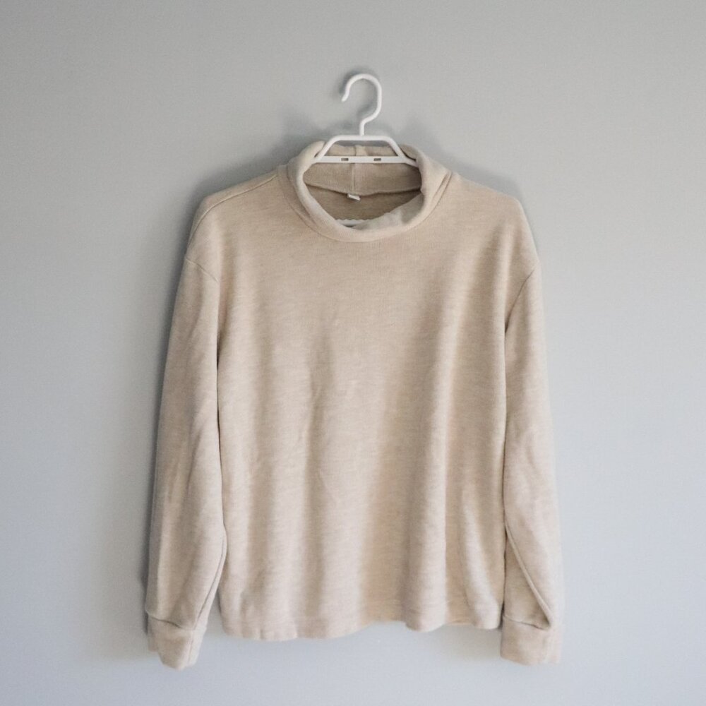 Uniqlo Womens Sz S Cream‎ Ribbed Thermal Fleece Soft Turtleneck Pullover Sweater